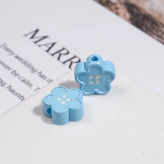 BBB 329 (h) Light Blue Floral Button Shiny Bead ( 1 pc ) UV Plated Acrylic ( 12 mm )