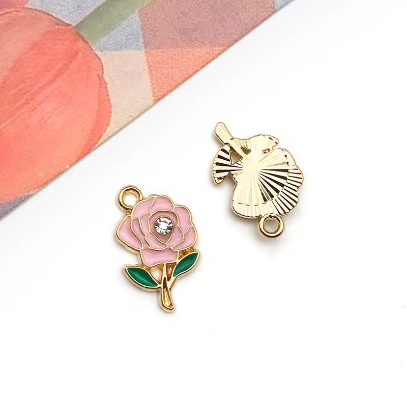 BBB 293 (f) Light Pink Rose Flower enamel charm ( 1 pc ) High quality shine ( 12:15mm )