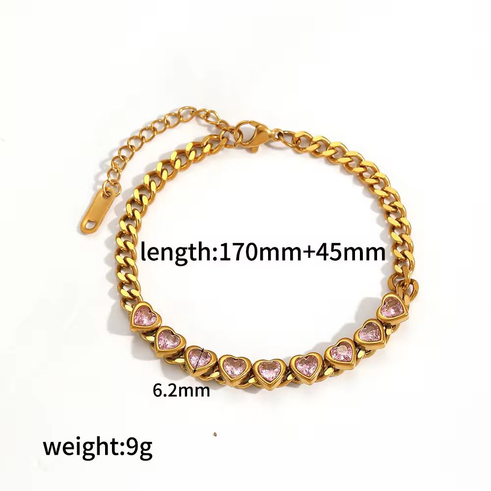 SJ 1148  Chunky Heart Zircon bracelet - 18k Gold PVD plated stainless steel - Anti tarnish