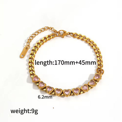 SJ 1148  Chunky Heart Zircon bracelet - 18k Gold PVD plated stainless steel - Anti tarnish