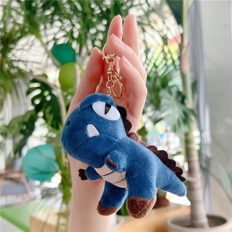 Blue Dinosaur Cross border Cartoon Animal 3D Plush Toy Keychain ( 1 pc ) ( 14:6 cm )