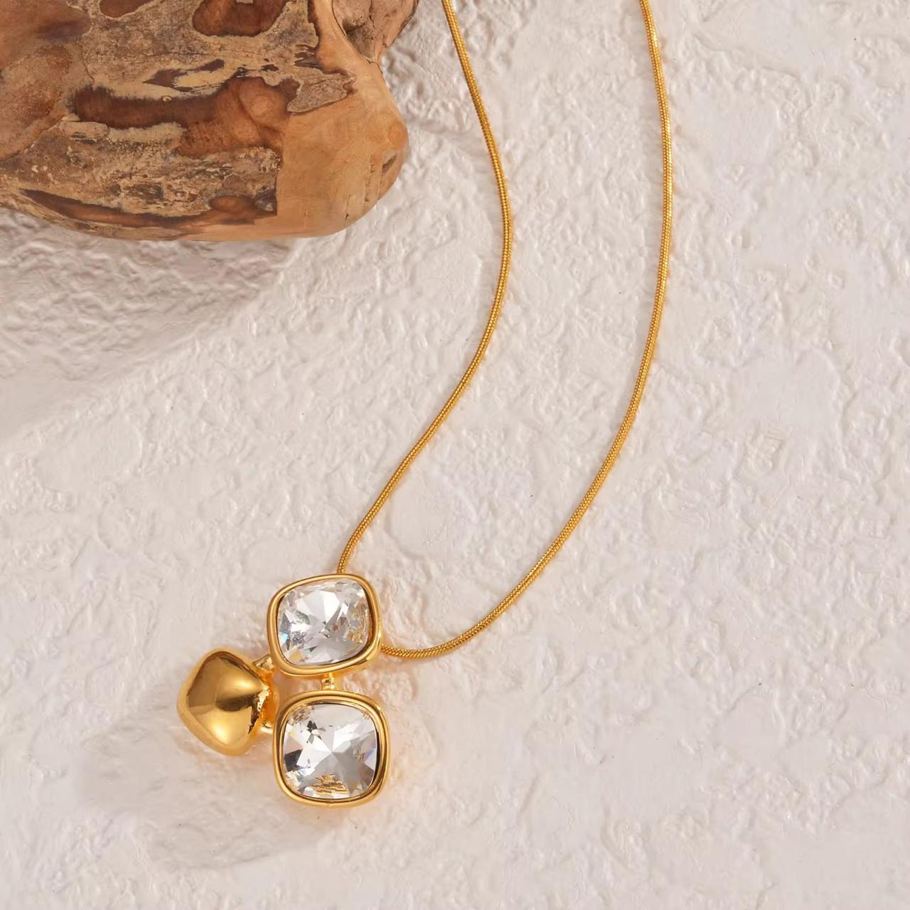NSJ34D Zircon Geometric Necklace - 18K Gold PVD plated