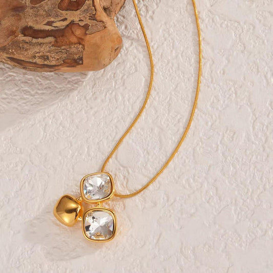 NSJ34D Zircon Geometric Necklace - 18K Gold PVD plated
