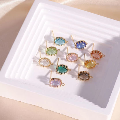 CZ 2574 Transparent Black Faceted Oval Zircon stud 18k gold plated ( 2 pc ) - anti tarnish