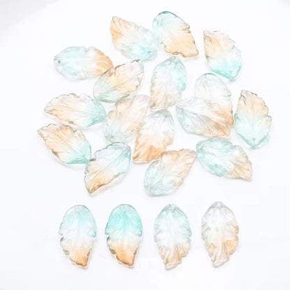 BBB 80 (e) Coffee green Gradient Feather shaped petal Crystal glass beads ( 1 pc )