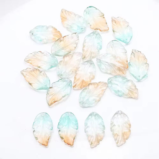 BBB 80 (e) Coffee green Gradient Feather shaped petal Crystal glass beads ( 1 pc )