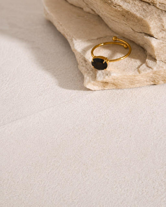 RSJ33D Black Zircon Ring -18k Gold PVD plated 316 stainless steel - Anti tarnish