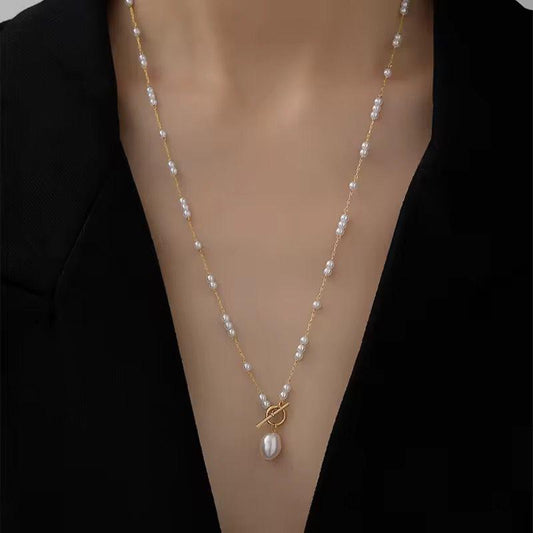 NSJ19A pearl dewdrop toggle Necklace -  18k Gold PVD plated 316 stainless steel - Anti tarnish