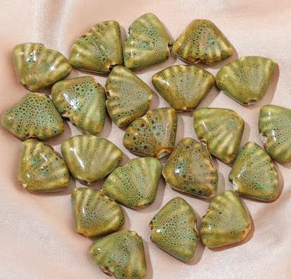 BBB 216 (b) Olive green Fan Shell Porcelian Ceramic bead ( 1 pc ) High Shine ( 18:23 mm )