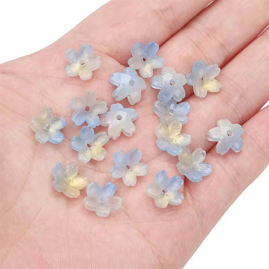 BBB 004 (h) Blue golden Mini Sakura flower glass bead ( 1 pc ) Lampwork Bead ( 11 mm )