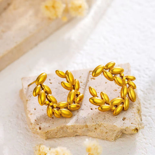 SS 295 Barley stud Earrings - 18k gold PVD plated stainless steel - Anti tarnish - Wholesale