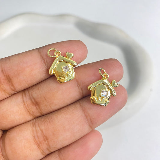 SS 1204 House Christmas Zircon charm 18k gold plated ( 1 pc ) Anti tarnish ( 13:11.8 mm )