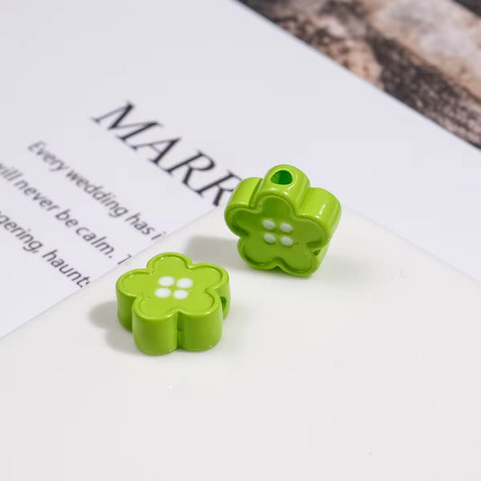 BBB 329 (d) Light Green Floral Button Shiny Bead ( 1 pc ) UV Plated Acrylic ( 12 mm )