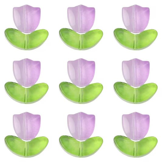 BBB 353 (d) Purple Tulip flower Set glass bead ( 1 pc ) Lampwork Bead ( 15 mm )