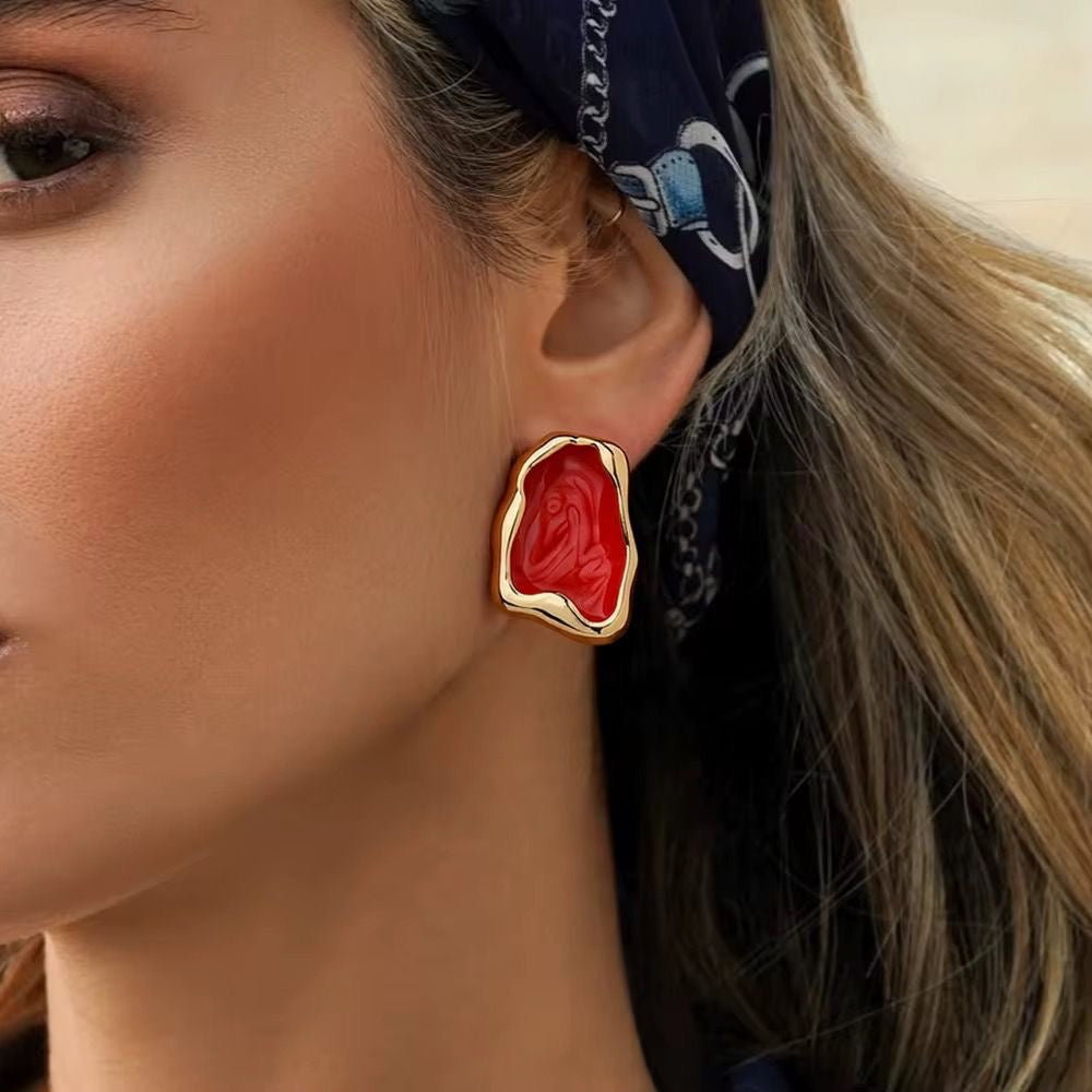 SJ 952 Red Nugget Earring - 18k Gold PVD plated stainless steel - Anti tarnish