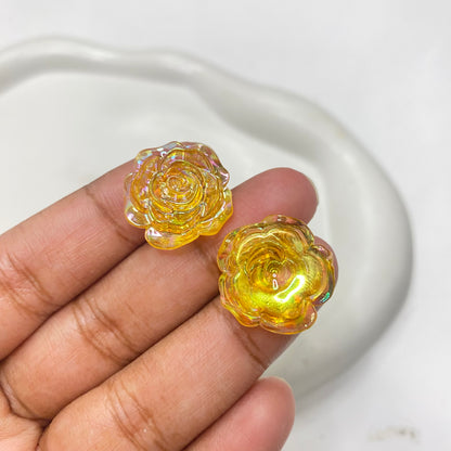 BBB 48 ( D ) Yellowish orange Rose flower Uv coated resin cabochons charm - per piece