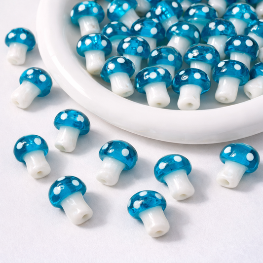 BBB 324 (b) Sea Blue Mushroom glass  Bead ( 1 pc ) lampwork glass  ( 10:20 mm )