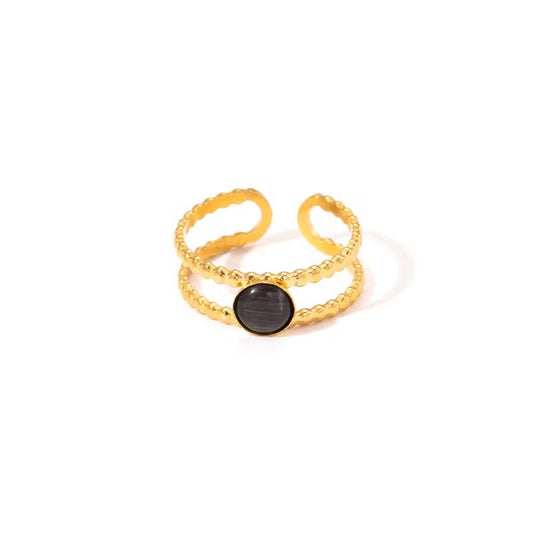 SJ 897 Black stone double layer unisex ring adjustable - 18k Gold PVD plated stainless steel - Anti tarnish