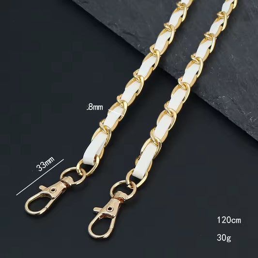 BBB 272 (c) White Handbag Shoulder Strap - Chain and leather Bag Hardware ( 1 pc ) ( 120 cm )