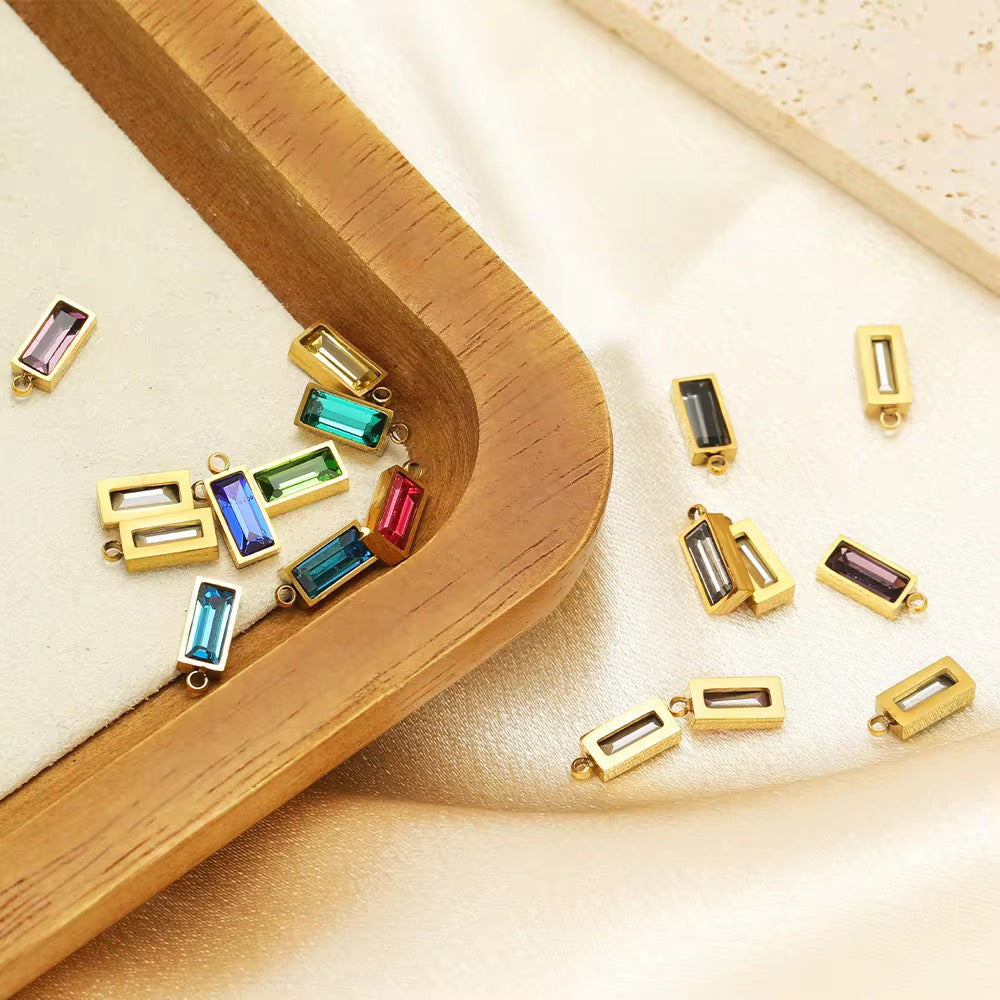 SS 2759 Zircon Rectangle Charm 18k Gold plated stainless steel ( 1 pc ) anti tarnish ( 8:4 mm )