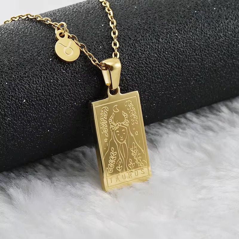 SJ 851 Zodiac Sign Tarot Card Necklace - 18k Gold PVD plated stainless steel - Anti tarnish