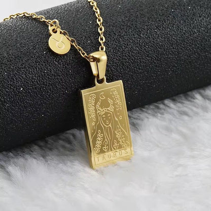 SJ 851 Zodiac Sign Tarot Card Necklace - 18k Gold PVD plated stainless steel - Anti tarnish