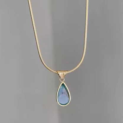 NSJ06C Turquoise waterdrop Necklace - 18k Gold PVD plated 316 stainless steel - Anti tarnish