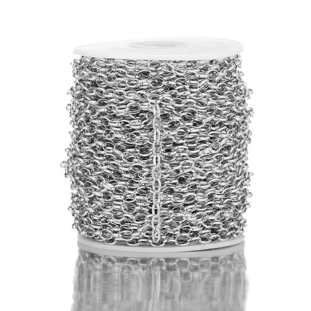 CN 51 Wide egg shaped O chain Silver plated Stainless steel ( 1 Feet ) Anti tarnish