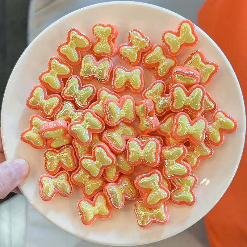 BBB 253 (d) Orange Bow Double colour Luminous Shiny Bead ( 1 pc ) UV Plated Acrylic ( 16 mm )