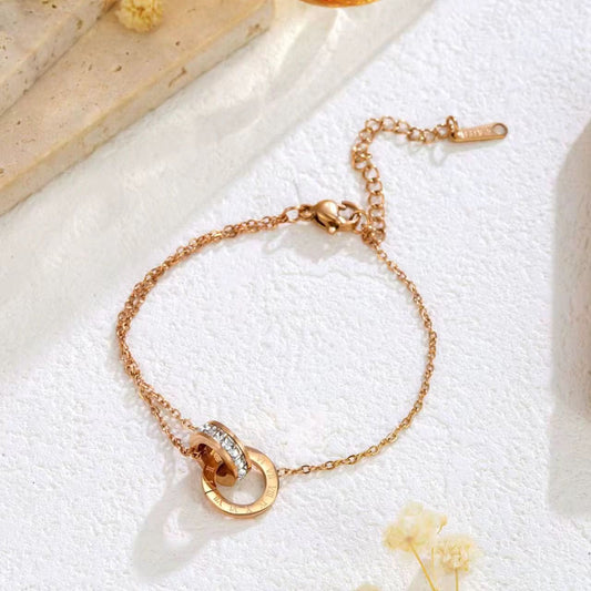 SJ 779 Zircon Roman Rose gold Bracelet - 18k Gold PVD plated stainless steel - Anti tarnish