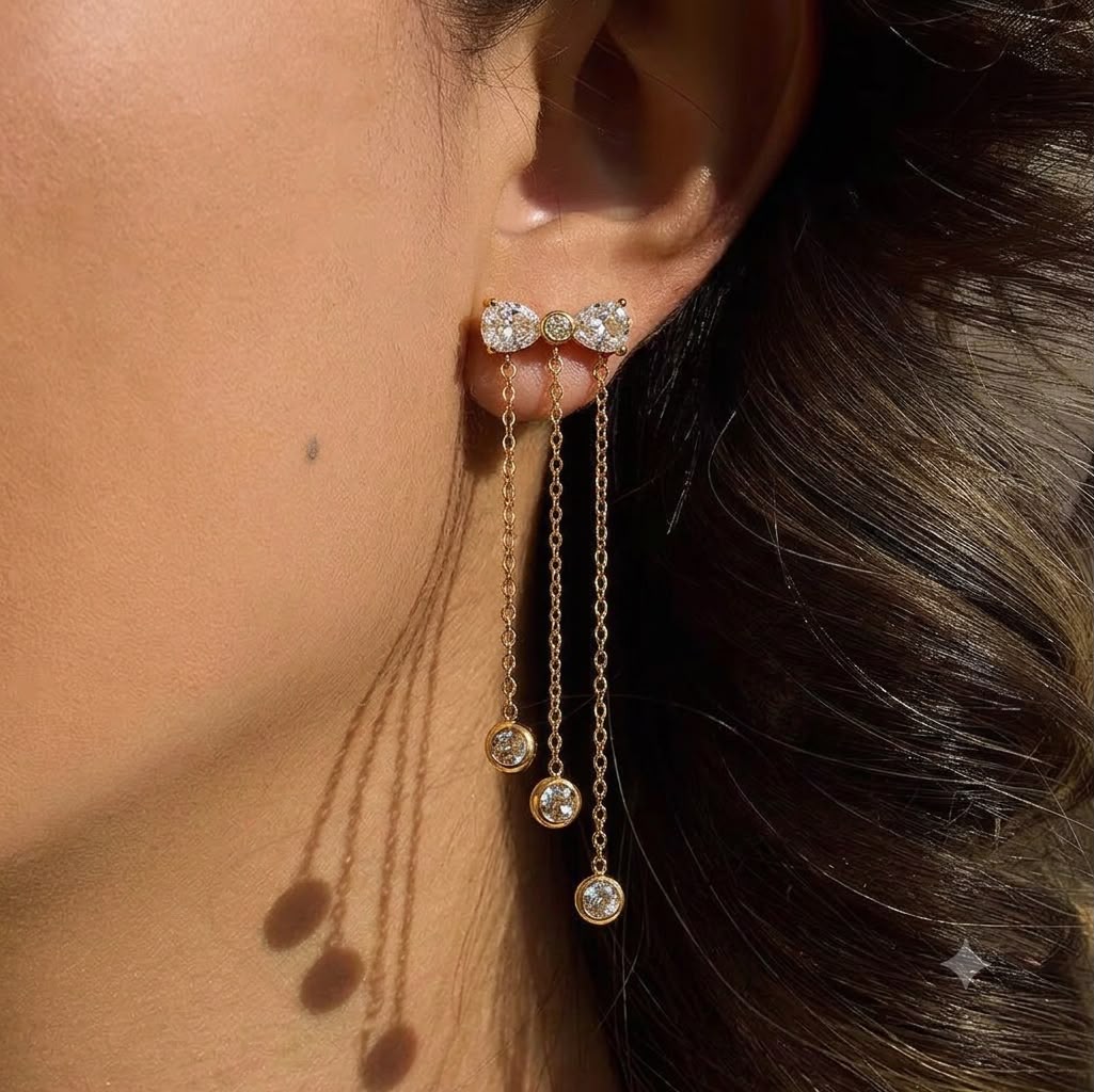 ESJ24E Bow Zircon drop EARRING - 18K GOLD PVD plated