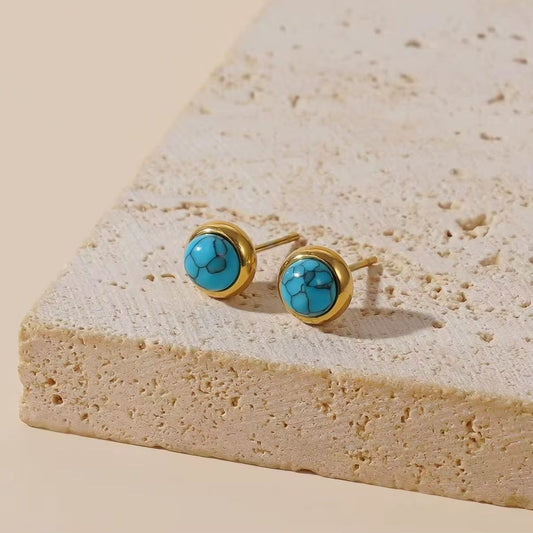 SJ 781 Turquoise Minimalistic Stud Earring - 18k Gold PVD plated stainless steel - Anti tarnish