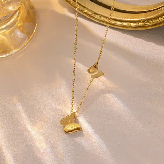 SJ 800 Butterfly double dainty Necklace - 18k Gold PVD plated stainless steel - Anti tarnish