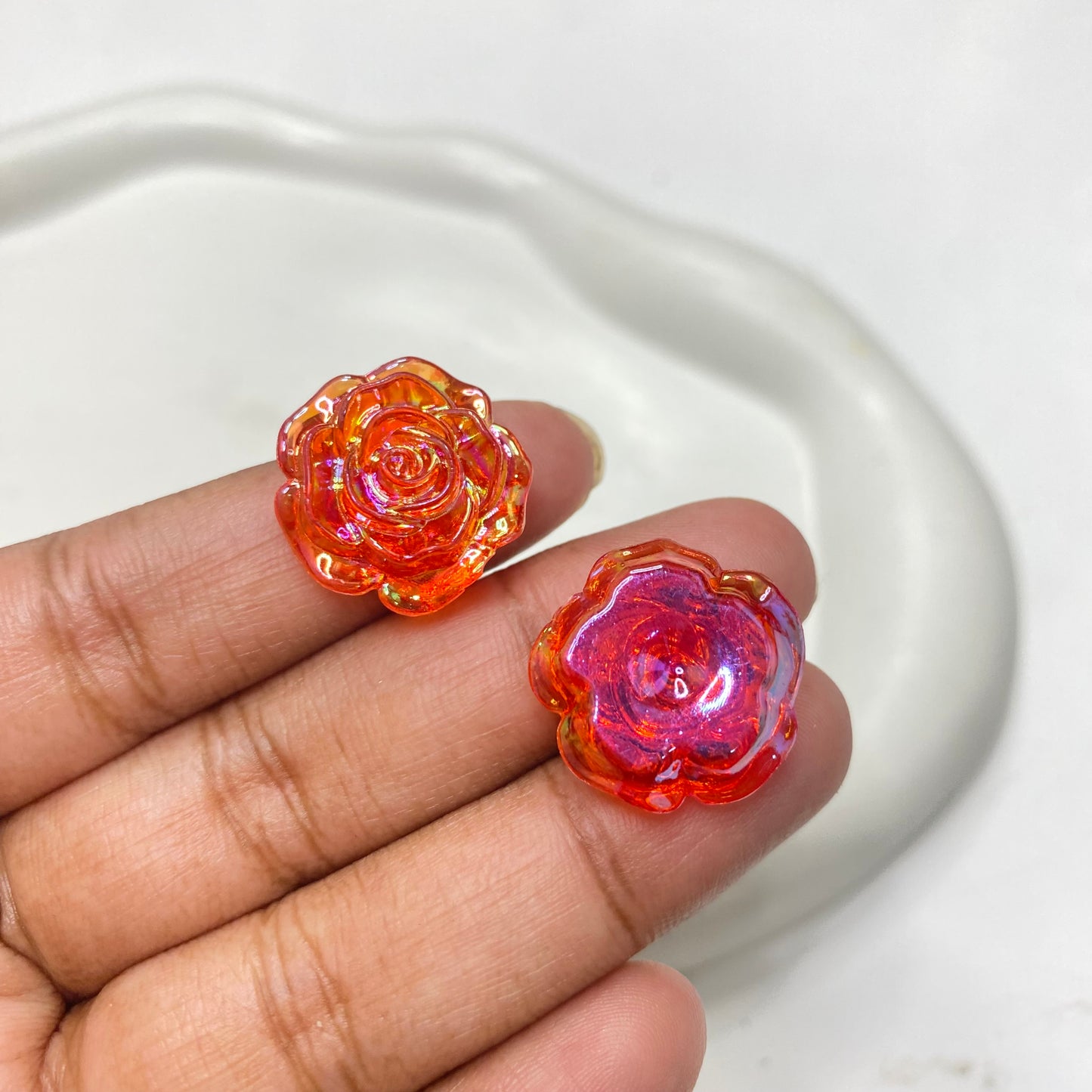 BBB 48 ( G ) Red rose flower Uv coated resin cabochons charm - per piece