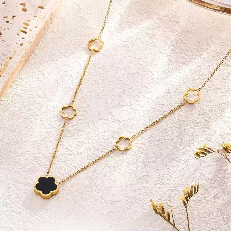 SJ 1088 Floral Double sided Necklace  - 18k Gold PVD plated stainless steel - Anti tarnish