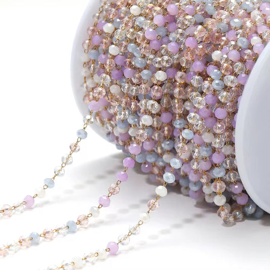 CN 78 Pastel purple Toned Stone Crystal link Chain 18k Gold Stainless steel( 1 feet ) Anti tarnish ( .8 * 2 mm )