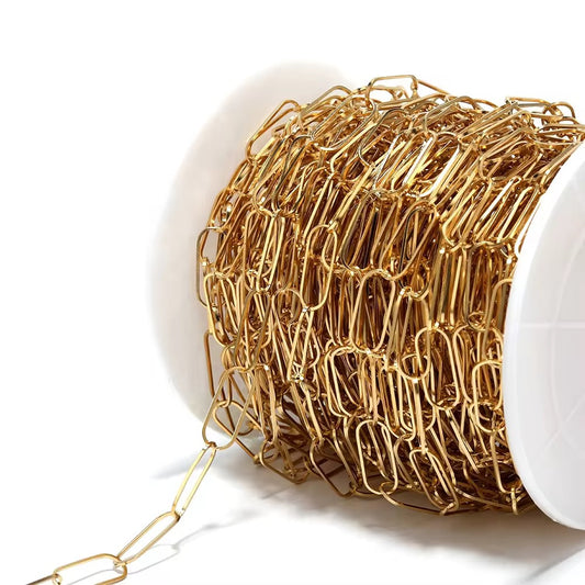 CN 373 Big Oval Link Chain 18k Gold PVD plated 316 Stainless steel ( 1 feet ) Anti tarnish