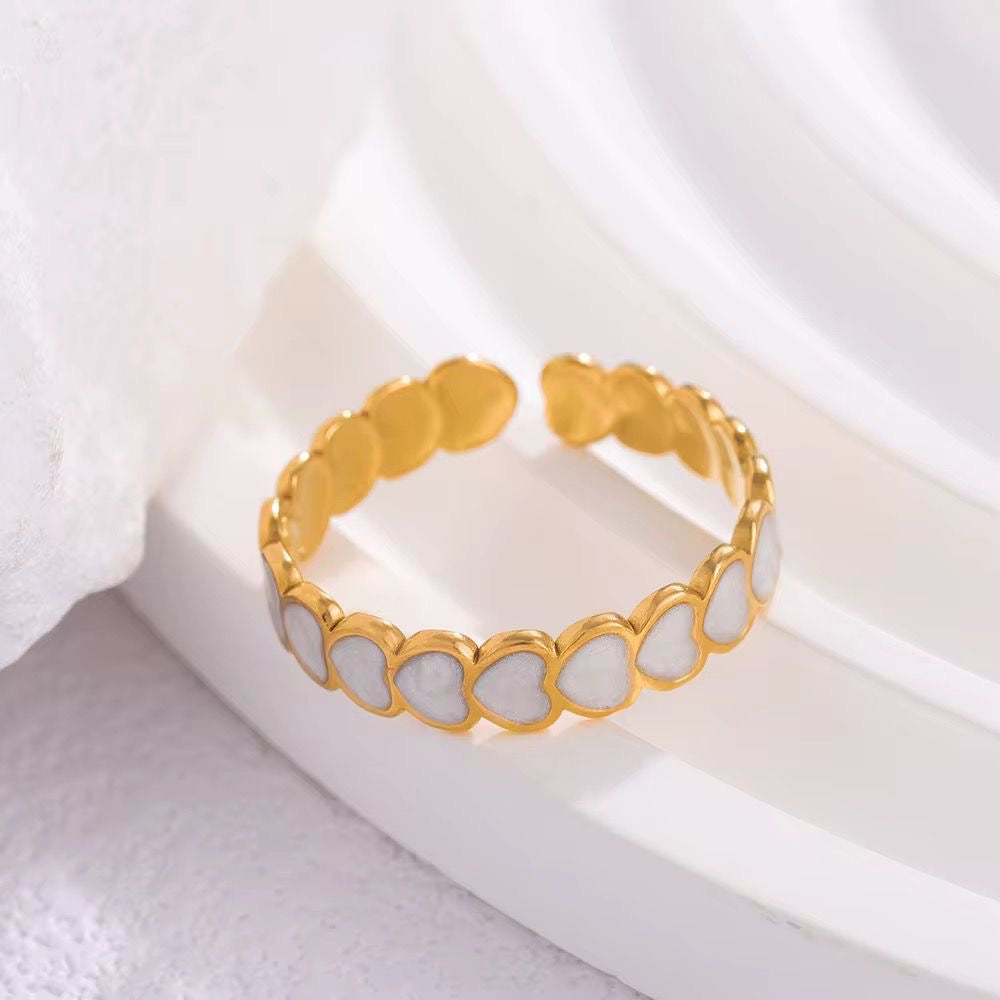 SJ 788 White Enamel Heart Stack Ring Adjustable - 18k Gold PVD plated stainless steel - Anti tarnish