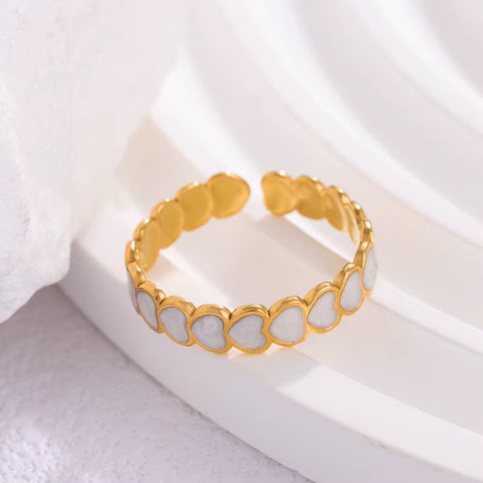 SJ 788 White Enamel Heart Stack Ring Adjustable - 18k Gold PVD plated stainless steel - Anti tarnish