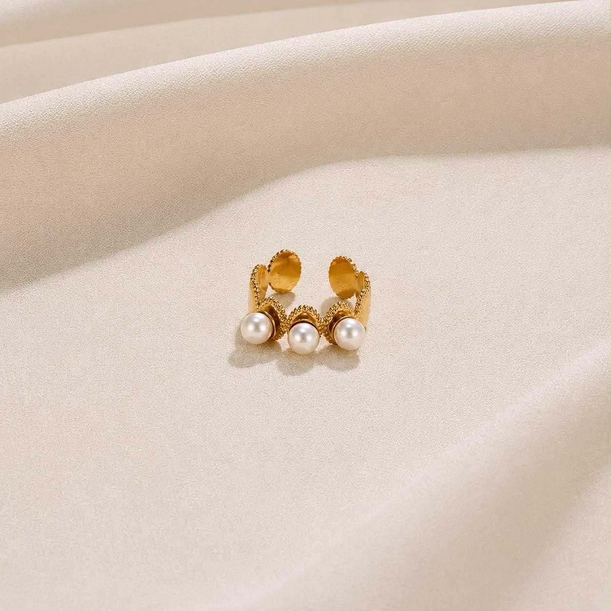 RSJ34B pearl Ring -18k Gold PVD plated 316 stainless steel - Anti tarnish