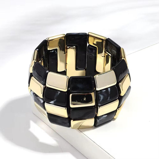 SJ 632 Black Marble Spliced Geometric Resin Bead Bracelet - Anti tarnish