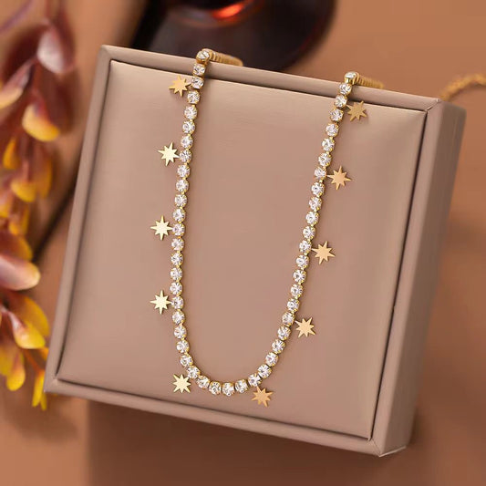 NSJ37D Zircon Necklace 18k gold PVD plated