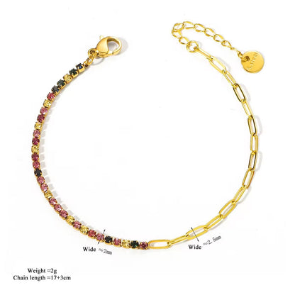 SJ 795 Zircon tennis paper clip bracelet - 18k Gold PVD plated stainless steel - Anti tarnish