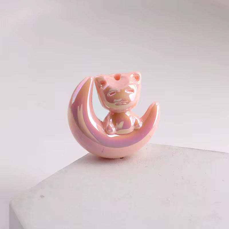 BBB 265 (b) Light Orange Cat Moon Luminous Shiny Big Bead ( 1 pc ) UV Plated Acrylic ( 28 mm )