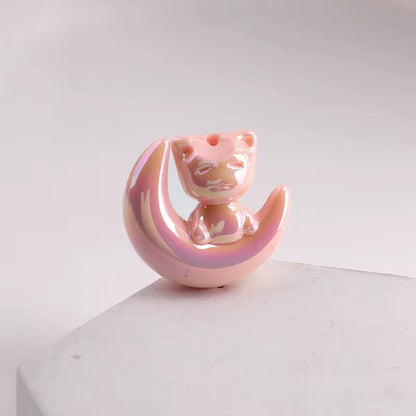 BBB 265 (b) Light Orange Cat Moon Luminous Shiny Big Bead ( 1 pc ) UV Plated Acrylic ( 28 mm )