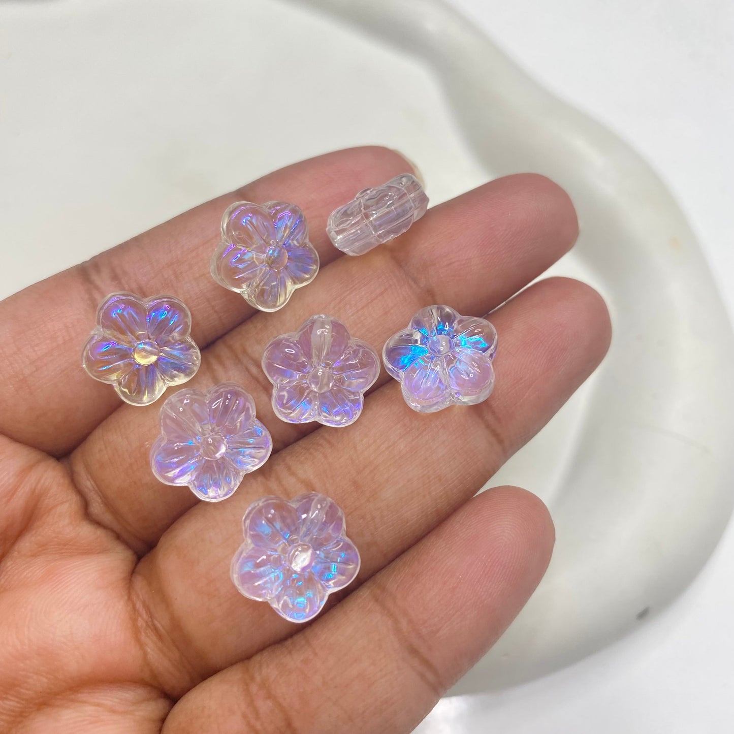 GB34 Golden glitter clear Flower glass bead ( 1 pc )