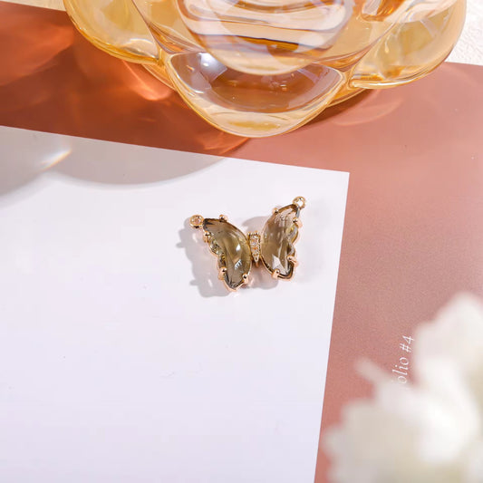 BBB 206 (l) Transparent Brown Butterfly 14k gold plated Zircon crystal charm ( 1 pc ) Anti tarnish ( 22:16 mm )