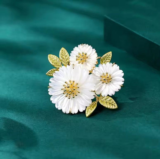 BR 21 Pearly daisy flower zircon brooch (1PC) anti resistant
