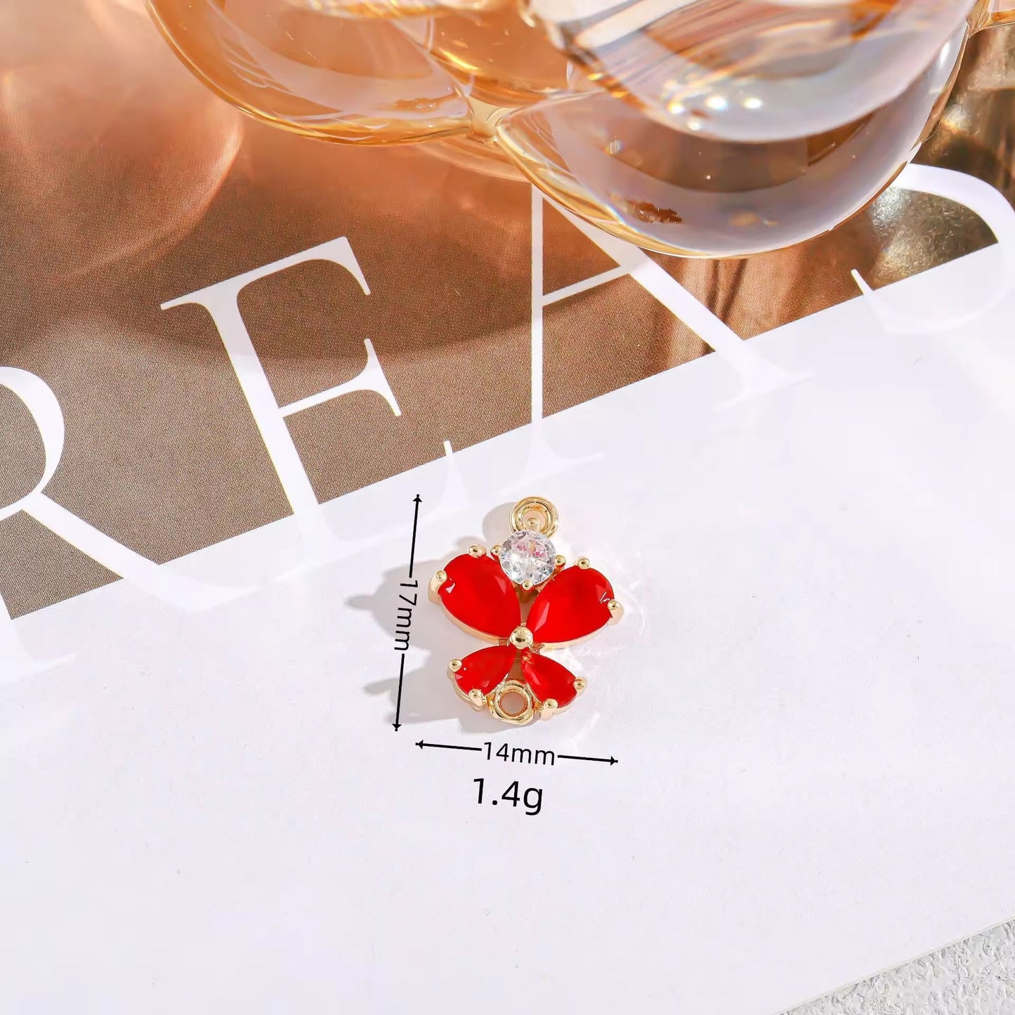 GPC11 J (3) Red Butterfly Charm 14k gold plated Zircon crystal  ( 1 pc ) Anti tarnish