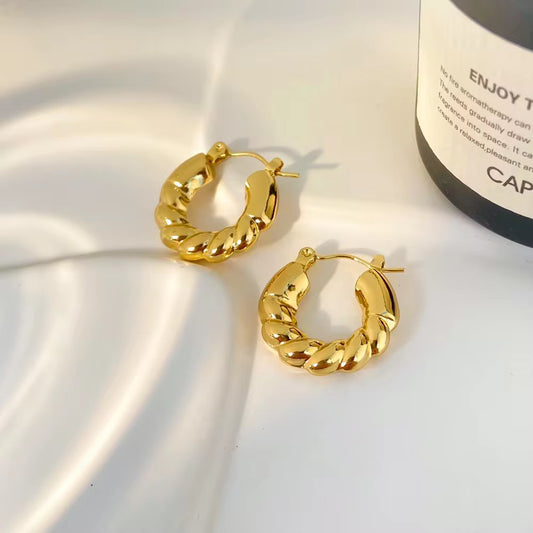 SS 205 Spiral round hoop earrings - 18k gold plated stainless steel - Anti tarnish - Wholesale
